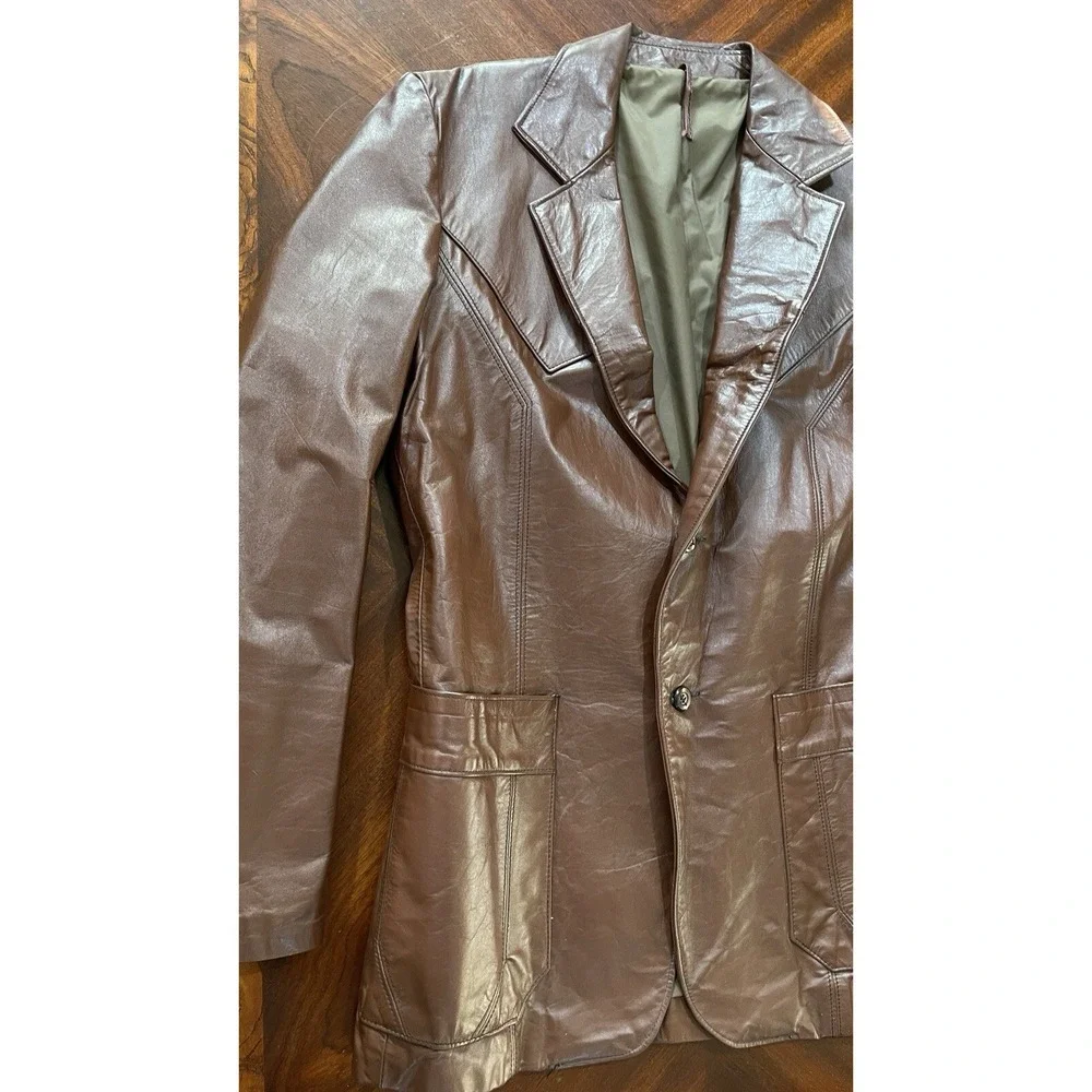 Vintage Lariat Leathers Brown Genuine Leather Blazer Sport Coat Mens 40‎ USA